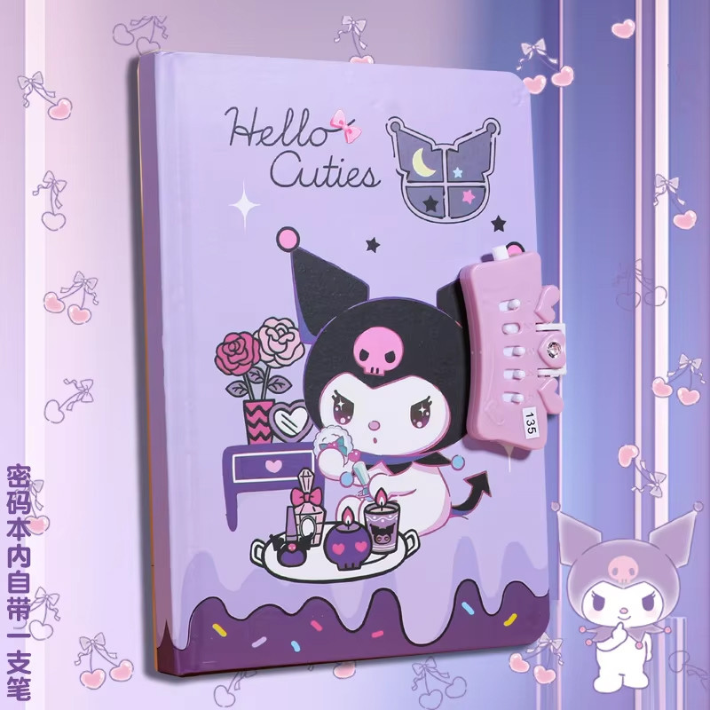 

Sanrio Cartoon Password Book Kuromi Melody Girl Notebook Password Lock Diary Handbook Cartoon Cute Color Pen Student Office Gift