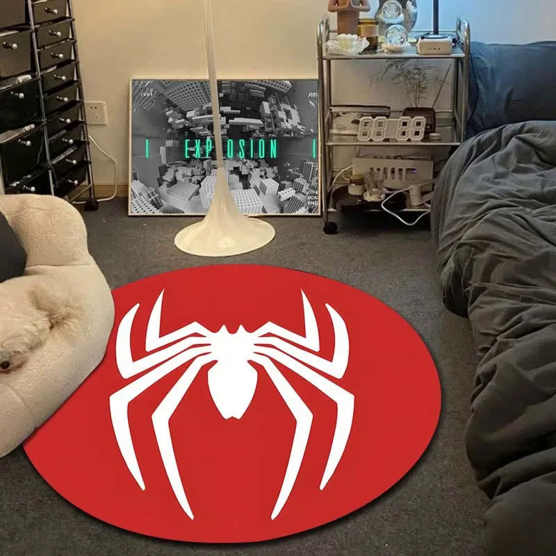 karpet kamar tidur Marvel Superhero Logo Karpet Bulat untuk Kamar Tidur Area Tikar Lantai untuk Anak