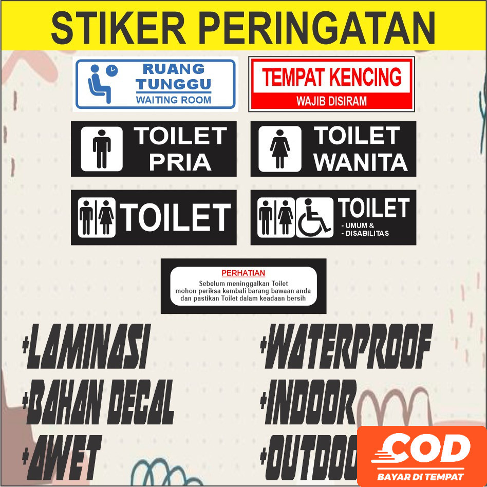 

Stiker Toilet Sticker KANTOR RUANG TUNGGU Peringatan Waterproof tahan lama