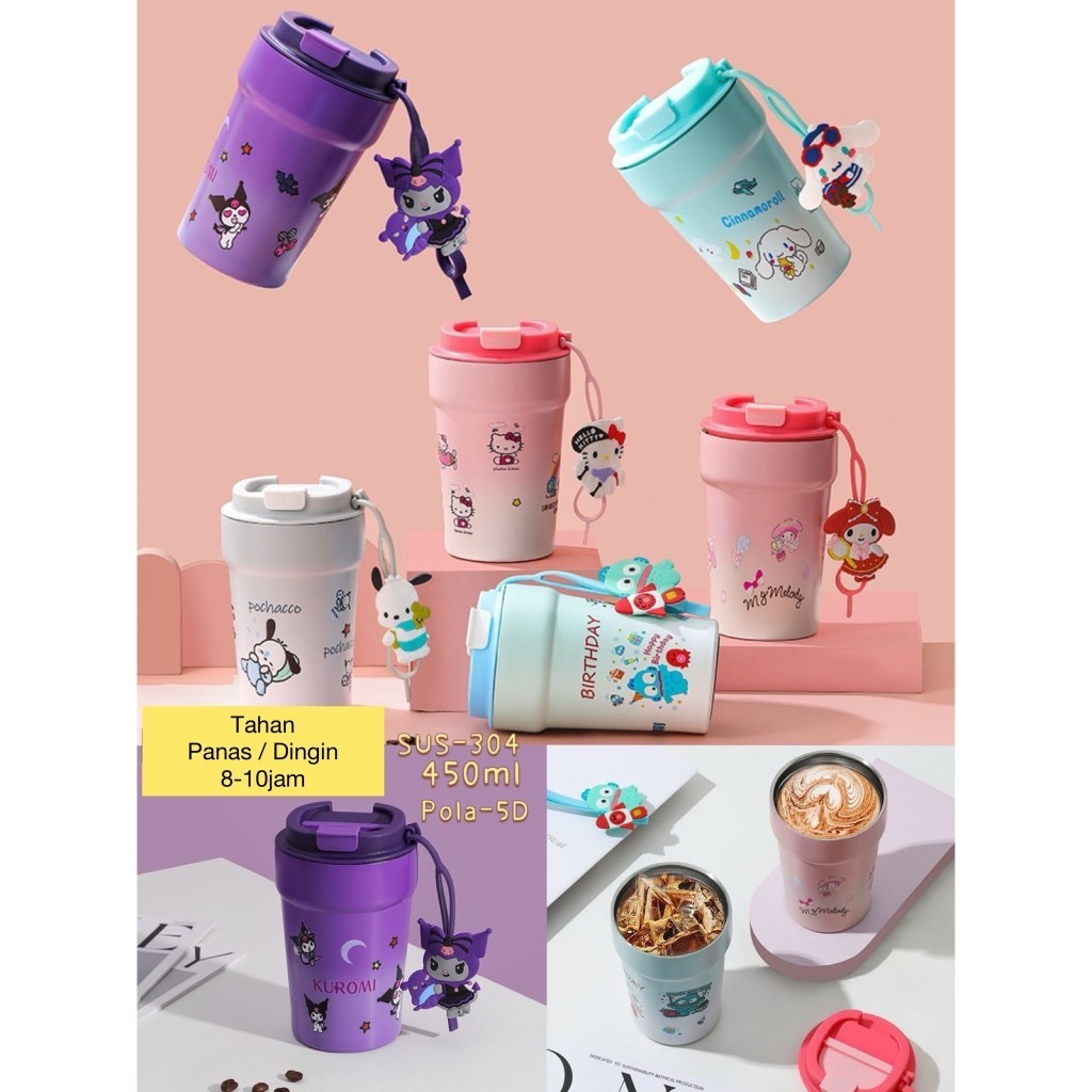 Gelas Tumbler Karakter Stainless Sus304 450ml / Termos Tumbler Karakter Tali Gantungan / Tumbler Sta