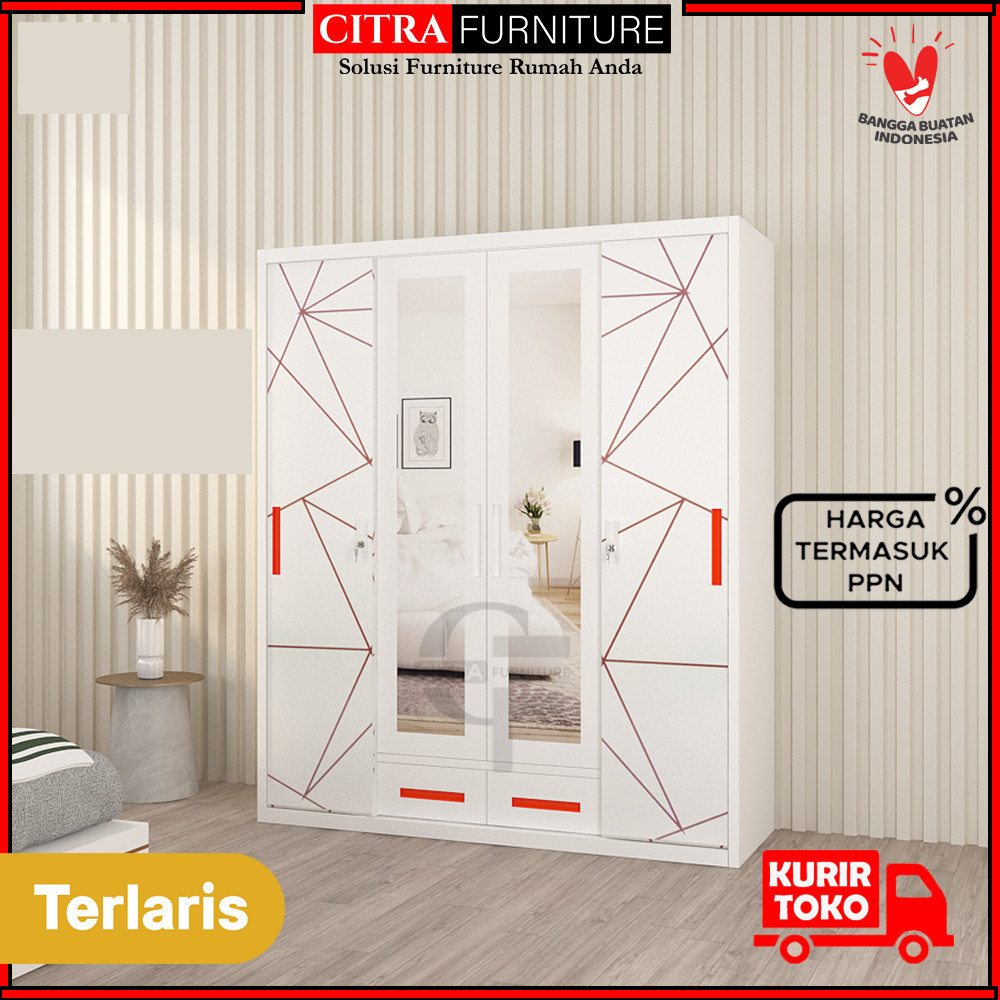 promo Lemari Pakaian Besi 4 Pintu Sliding Minimalis | Lemari Baju sleding
