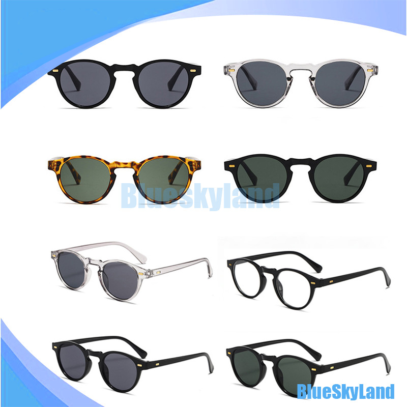 BS Kacamata Hitam Retro vintage Bingkai Bulat Bingkai Kecil Tren Kaca mata Pria Wanita Modis