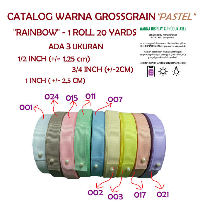 

Pita Grossgrain Pastel Size 3/4 inch | 2 cm by RAINBOW