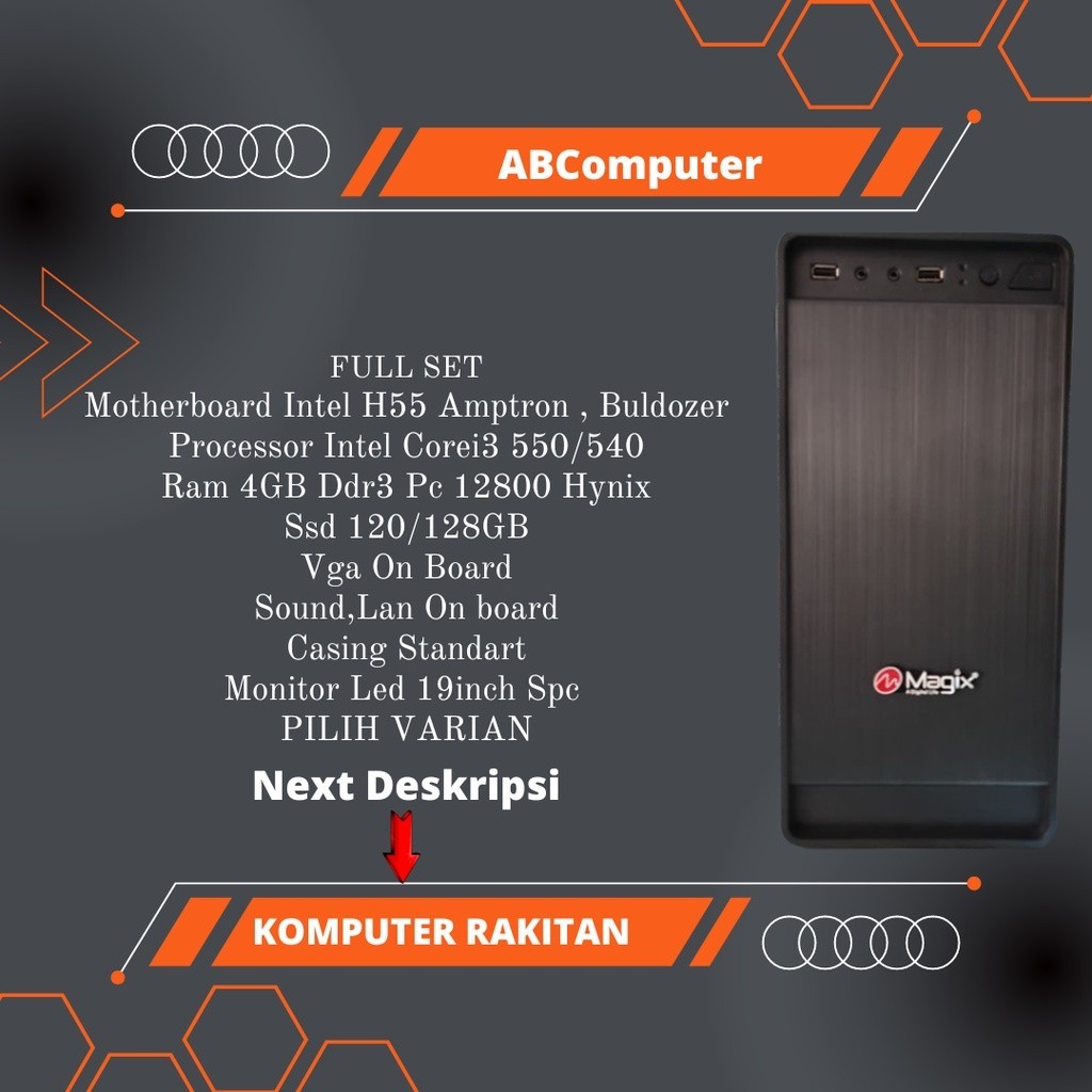 komputer Pc Fullset Pc / Cpu Rakitan  Intel corei3 komputer desktop ram 4gb/ssd 120/128gb komputer m
