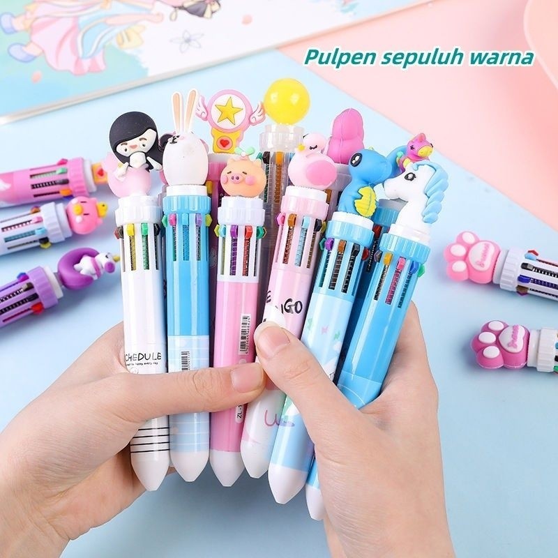 Naomikids - ND013 - Pulpen unicorn 10 Warna Dino kepala Unicorn Pena Ballpoint Lucu / Pulpen karakte