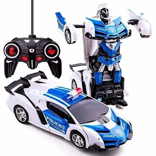 RC TRANSFORMER POLICE - Mainan Mobil Remot Jadi Robot Baterai Charger x1