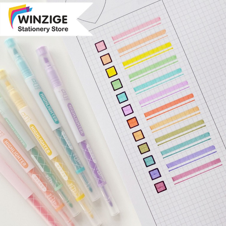 

Winzige 12 Warna Highlighter Stabilo Dual Tip Pastel Spidol Warna Warni Morandi Highliter Lucu Journal Marker Pen Alat Tulis Stationery