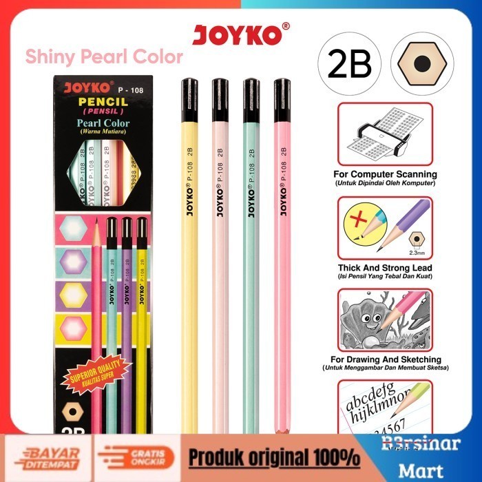 

[BAYAR DI TEMPAT] PROMO Pencil / Pensil Joyko P108 / 2B / Pearl / 1 BOX 12 PCS COD