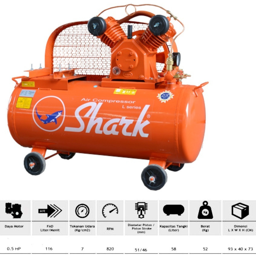 Kompresor Shark 1/2 Hp Unloading / Kompresor Angin Shark 1/2 PK + ENGINE GX 200