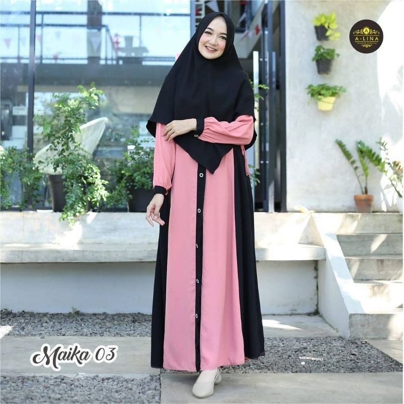 Maika Gamis Syari Set Jilbab | Gamis Fashion Muslim Wanita Terbaru Promo Idul Adha