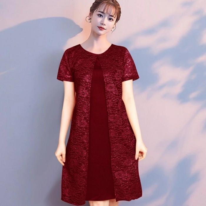 Terlaris ✨ -dress wanita/dress remaja/baju pesta/baju Natal/dress midi/baju brokat