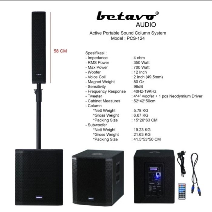 Speaker Aktif Column Betavo 12 INCH PCS 124 ORIGINAL GARANSI RESMI