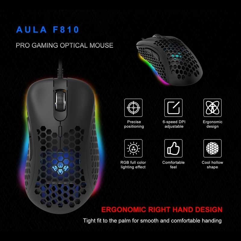 Mouse Gaming Honey Comb AULA F-810 RGB lighting - 6400DPI-Macro System