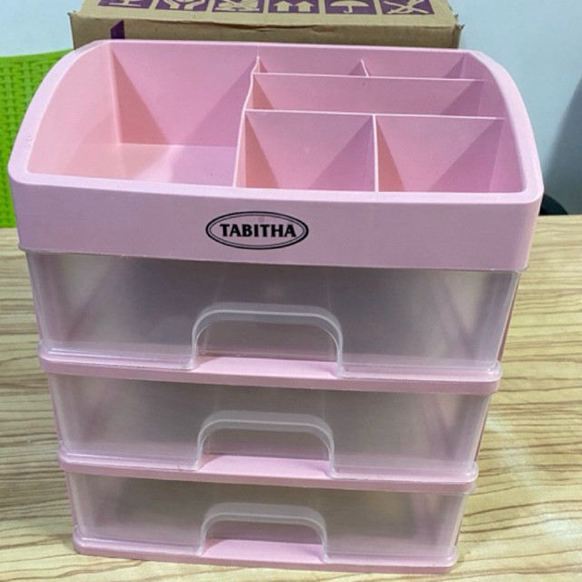 RAK KOSMETIK PLASTIK 3 Susun JUMBO Laci Mini Jepit Karet Tempat Serbaguna ATK Skincare