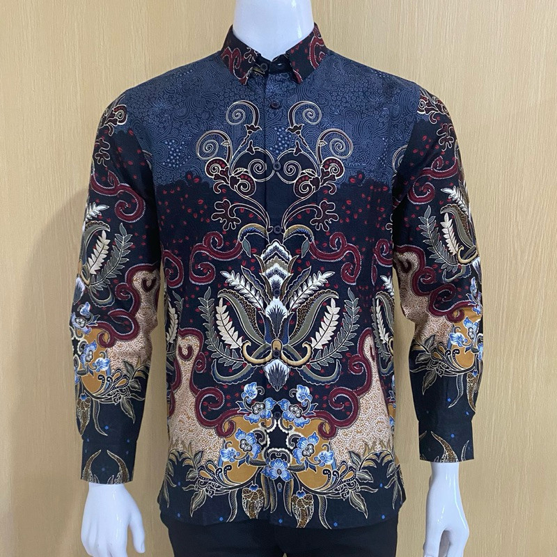 Dbritano kemeja batik RICARDO katun pria ABU lengan panjang 32367
