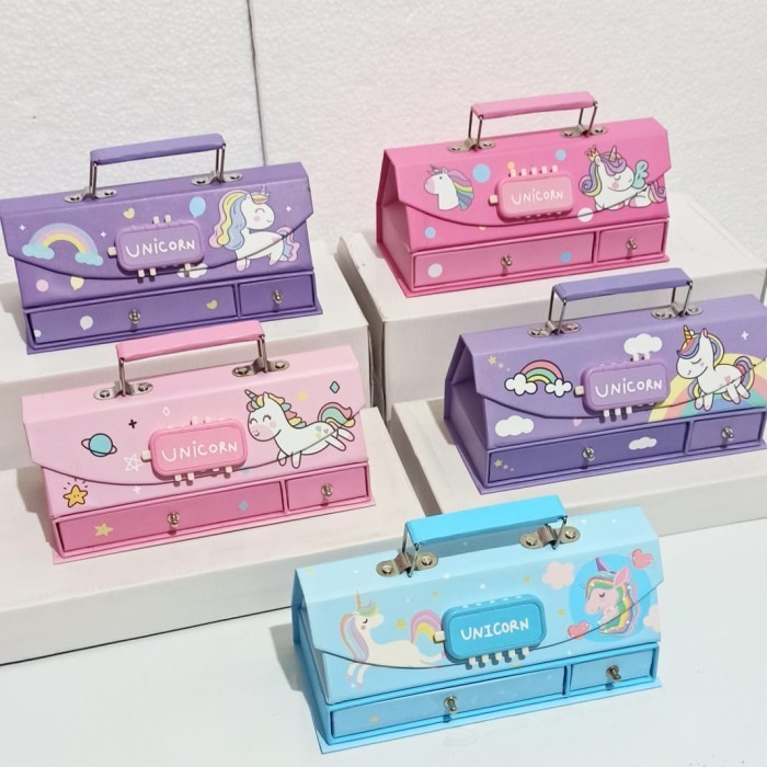 

✨LARIS✨ -BOS Kotak Pensil Karton+Kode Kunci/Tempat Pensil/Pencil Case Code/Pin - UNICORN PF