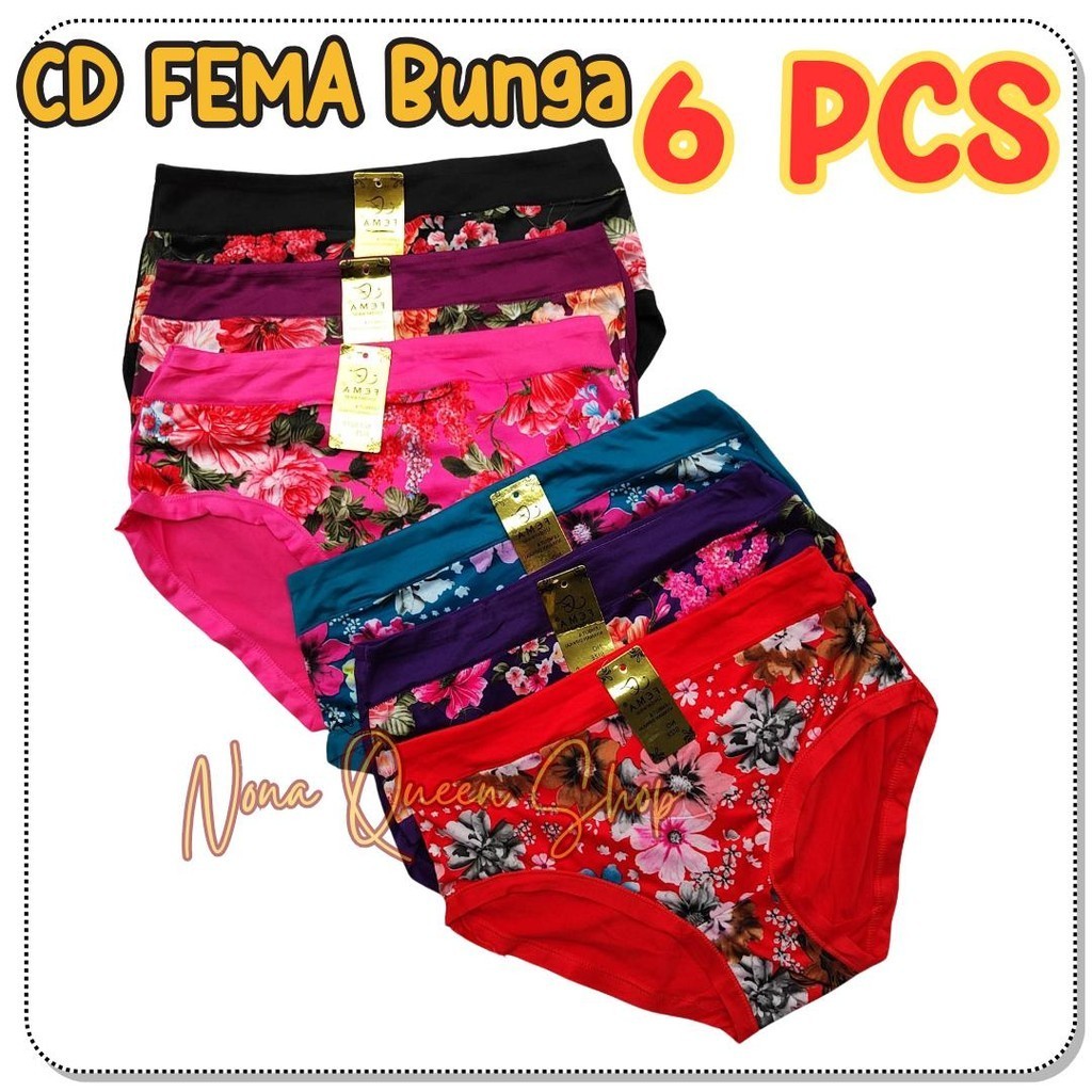 6 PCS celana dalam wanita fema jumbo motif bunga kupu
