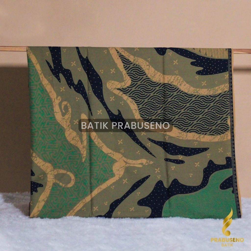 PRABUSENO GANDARI HIJAU Kain Bahan Batik Solo Katun Premium Modern Warna Meteran Print Printing Moti