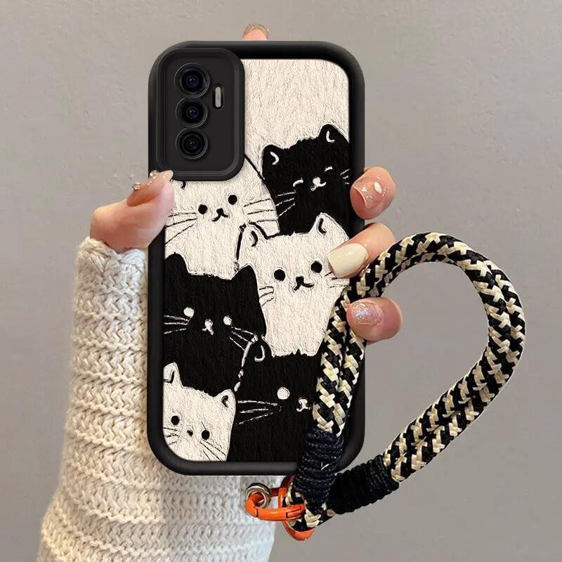 Case Vivo V23e 5G Kucing hitam dan putih Kartun Avatar (Without Lanyard)