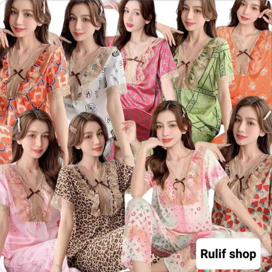 SETELAN ONESET PIYAMA BAJU TIDUR CP WANITA DEWASA SATIN IMPORT PREMIUM BUSUI PITA RENDA KOREAN STYLE