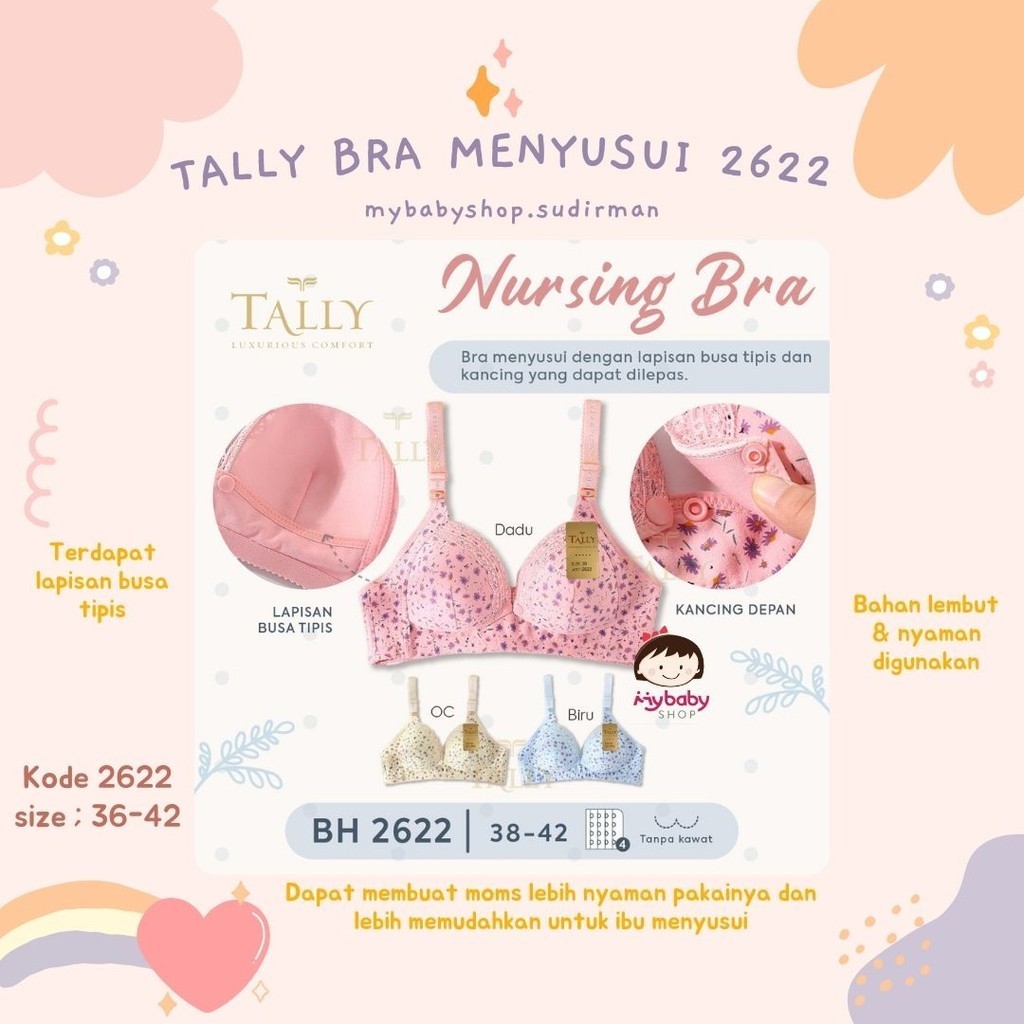 TALLY Bra Menyusui 2622 / Cup C / Bra Tanpa Kawat Katun Menyusui