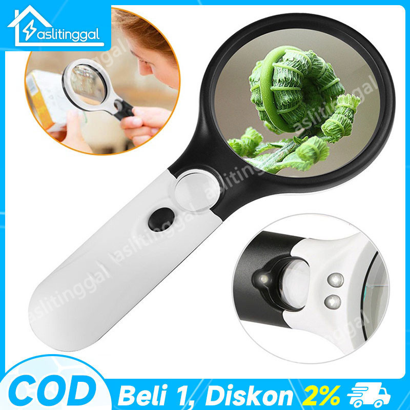 

Membaca Magnifying Glass Kaca Pembesar LED 2in1 Magnifier Dengan Lampu 3 LED/Kaca Pembesar LED/ Lampu Lup Lensa Magnifier Handheld / Membaca Perhiasa