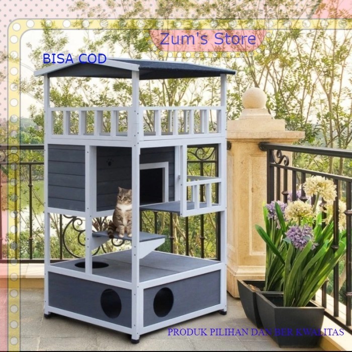 PROMO Kandang kucing kayu tingkat premium real pict/ Rumah kucing elegant