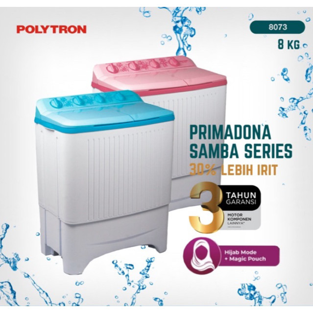 Mesin Cuci Polytron PWM 8073 / PWM8073 Mesin Cuci 2 Tabung 8Kg