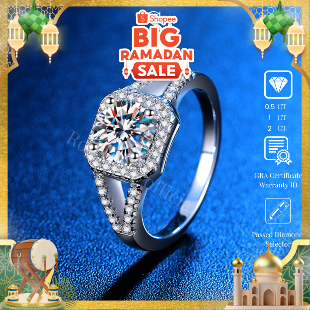 RoyStone - Cincin Wanita Moissanite Sertifikat GRA Original Lapis Emas 18K - Hazel Ring