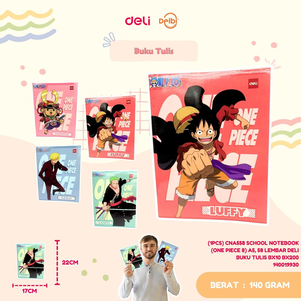 

(1PCS) CNA558 SCHOOL NOTEBOOK (ONE PIECE 8) A5, 58 LEMBAR DELI BUKU TULIS