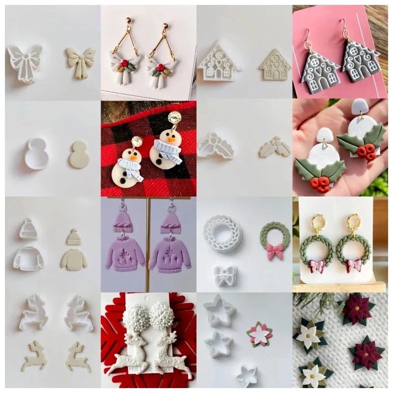 

Christmas Polymer Clay Earring Cutter Elk House Bow Snowman Sweater Polymer Clay Mold Winter Holiday Earring Pendant Clay Tools