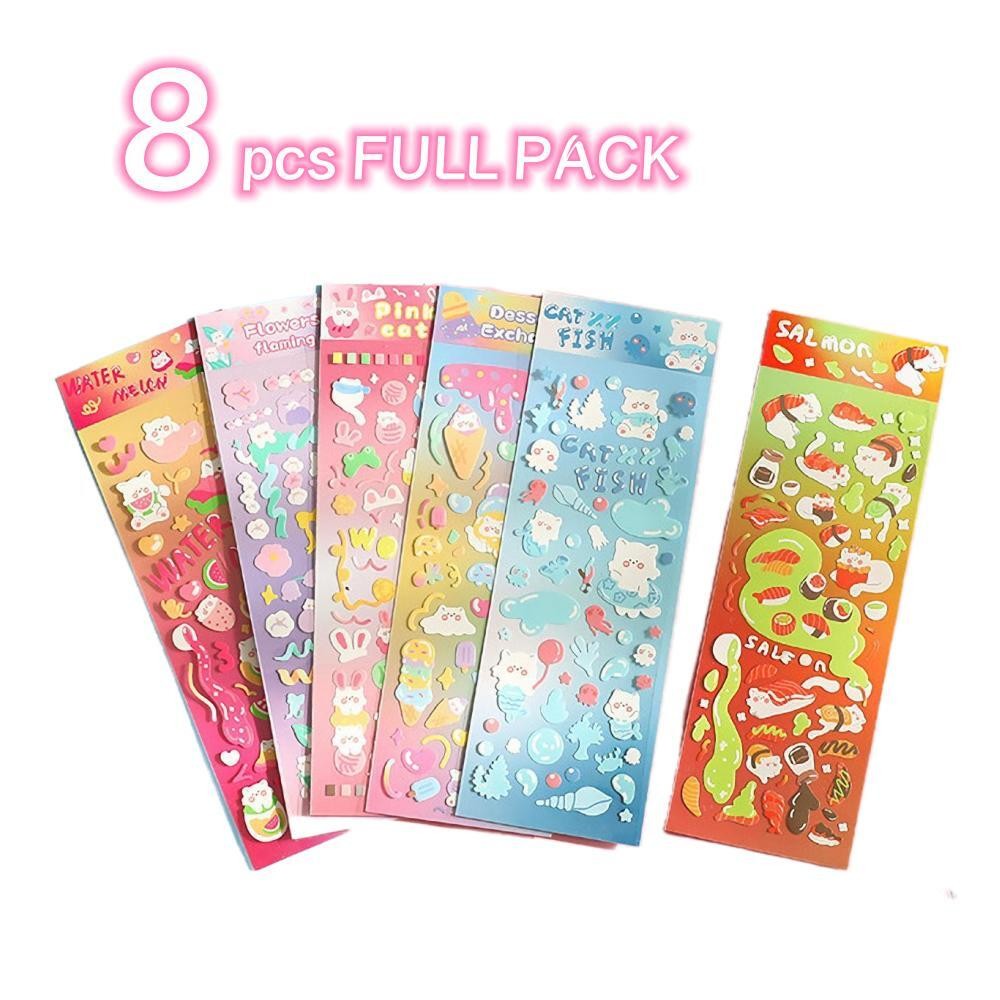 

8pcs/Pack Deco Stickers Creative Cute Korean Style 3d Hologram Kawaii Memopad Kpop Toploader Decoration Washie School Supplies