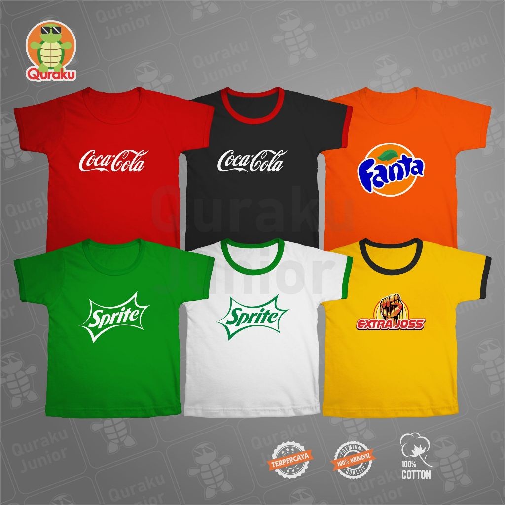 Beebbyone Baju Kaos Anak Motif Minuman Soda Cola Fanta Sprit Extra Joss Unik Lucu Murah untuk Usia 6