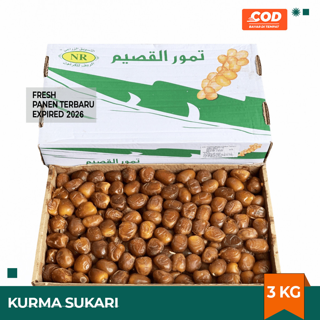 

KURMA RAJA SUKARI AL QASSIM ASLI DUS BASAH GROSIR PREMIUM 3 KG
