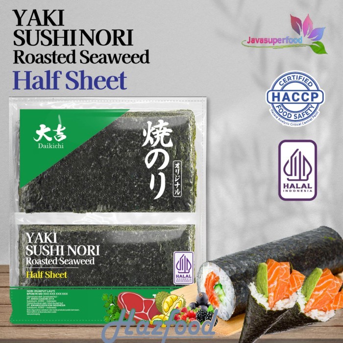 

Daikichi Yaki Sushi Nori Half Sheet Roasted Seaweed / Rumput Laut Panggang (isi 100 lembar)