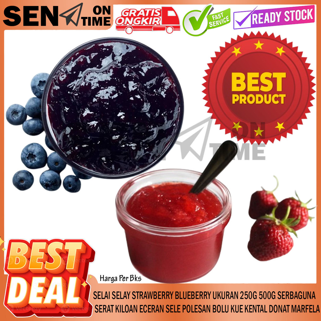 

Selai Strawberry Blueberry Serat Kiloan Ecer 250g 500g 250 500 Gram Sele Isian Roti Selay Buah Olesan Isi Fruit Halus Topping Toping Makanan Oles Polesan Bolu Kue Kental Donat Marfela Stroberi INI Bluberi Setroberi Blueberri