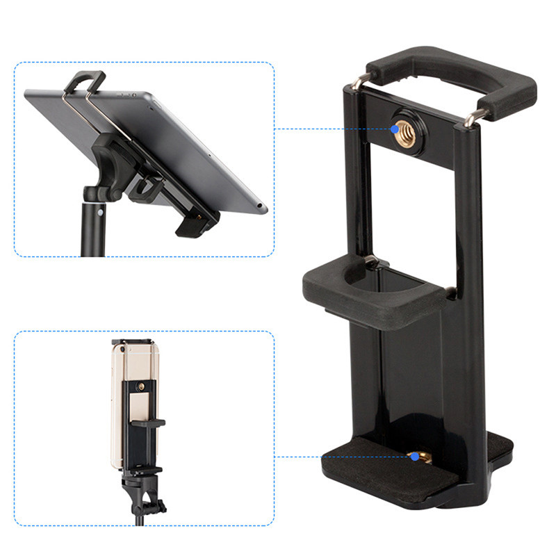 

2 In 1 Universal Tablet Phone 1/4" Tripod Mount Clamp Holder Bracket Selfie Clip Stand