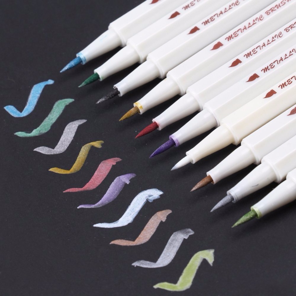 

10colors Metallic Marker Pen Drawing for Black Paper DIY Scrapbooking Crafts Soft Brush Pens Markers School Stationery