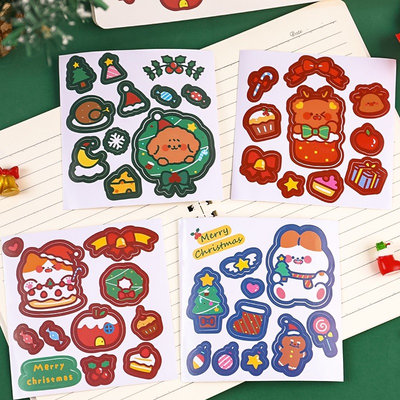 

4 Lembar Label Desain Kartun Merry Untuk Dekorasi Natal