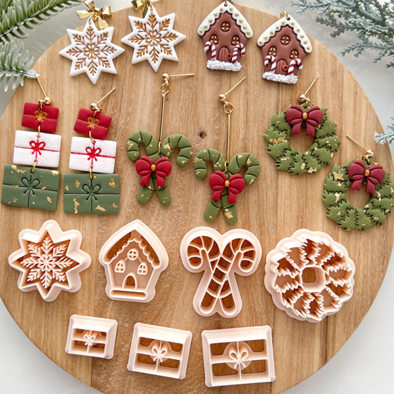 

Christmas Polymer Clay Cutters Winter Wreath Candy Cane Snowflke Gift Box Mold for DIY Earring Jewelry Pendant Making Hand Tools