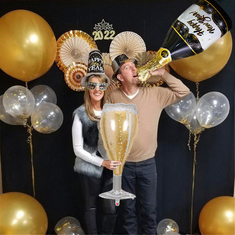

Black Gold Wine Bottle Happy New Year 2025 Foil Balloons Christmas Decorations For Home Xmas Eve Party Supplies Globos Navidad