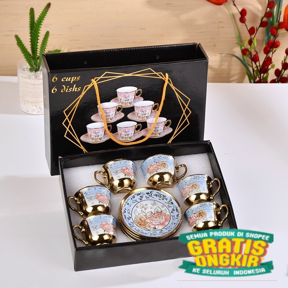 

Cangkir Keramik Set European Style Cangkir Hampers Cangkir Estetik Eropa Klasik/ keluarga oleh oleh
