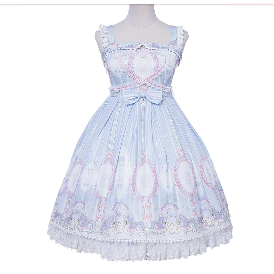 Japanese sweet JSK sleeveless dress Lolita chiffon kawaii Loli dress Cos Lolita tea party retro prin