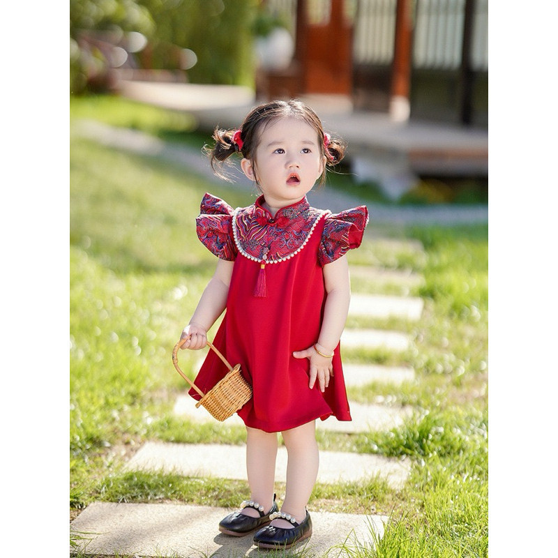 Maroon Pearl Cheongsam | Cheongsam Anak Premium Quality | Dress Imlek Anak Perempuan