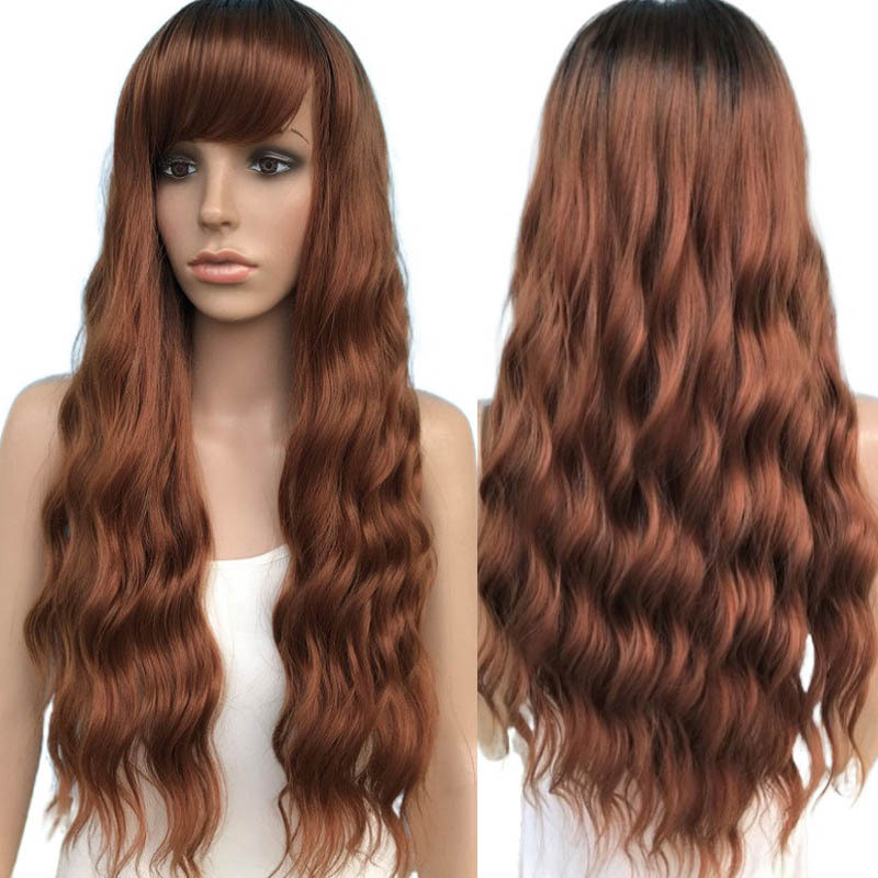 Long curly hair chemical fiber head cover large wave hot gold hair cover 40WSJ2088