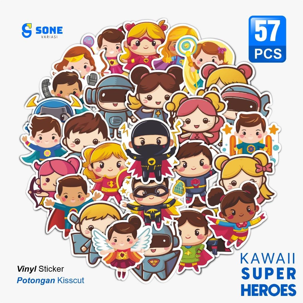 

Sticker Kawaii Superheroes Paper Vinyl Anti Air Aksesoris Laptop Buku Tumbler