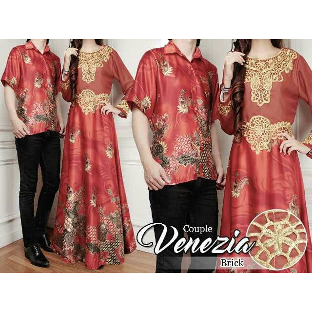 Couple Venesia Batik Sutra Gamis Baju Pasangan Kondangan Resmi A106