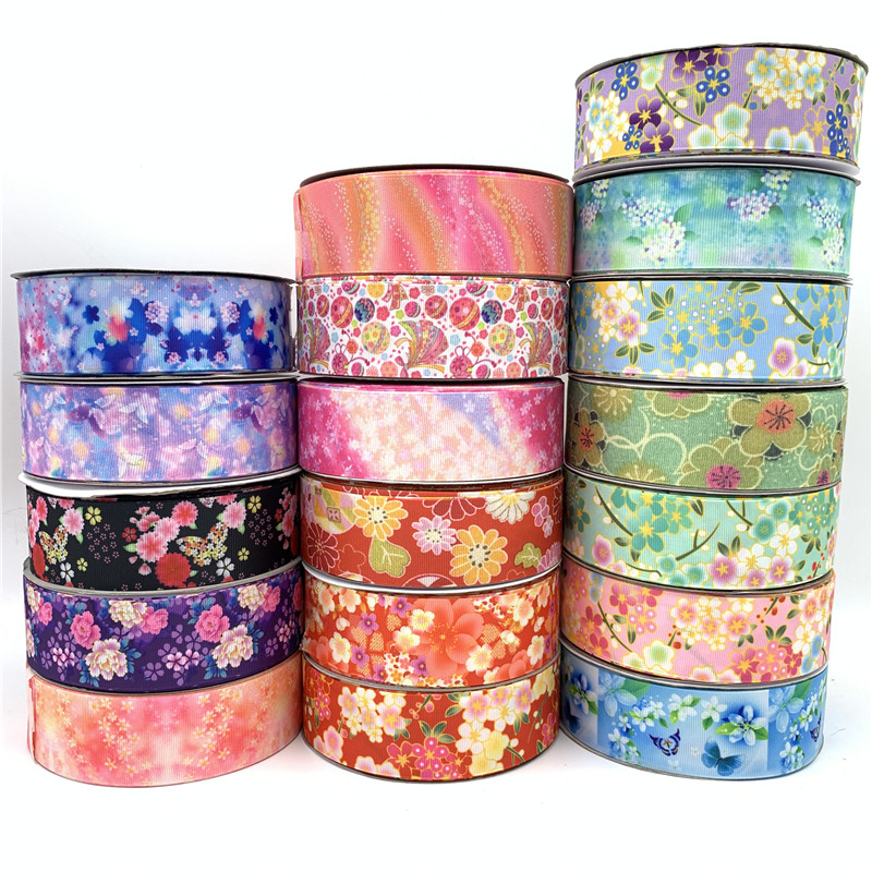 

5yards/Lot 25mm 38mm Printing Flowers Grosgrain Ribbon For Hair Bow Party Christmas Wedding Decoration DIY Sewing Fabric