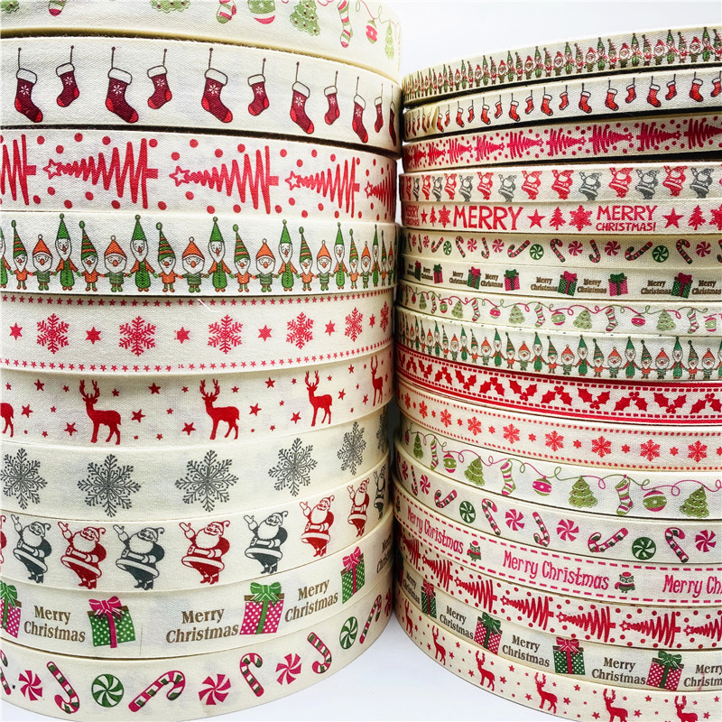 

10mm 15mm 25mm 5yards Cotton Ribbon Handmade Design Printed Christmas Ribbon For Apparel Sewing Fabric DIY Christmas Decoration