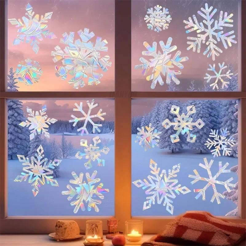 

1 Set Snowflakes Pattern Sun Catcher Stickers Rainbow Prisms PVC Electrostatic Window Glass Decals for Christmas Home Decoration